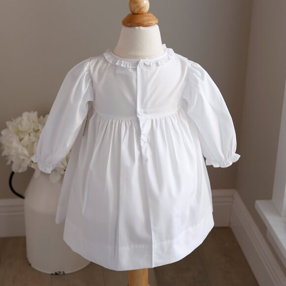 White Smocked Long Sleeve Dress Hand Embroidery Boutique LIKE NEW - Picture 3 of 4